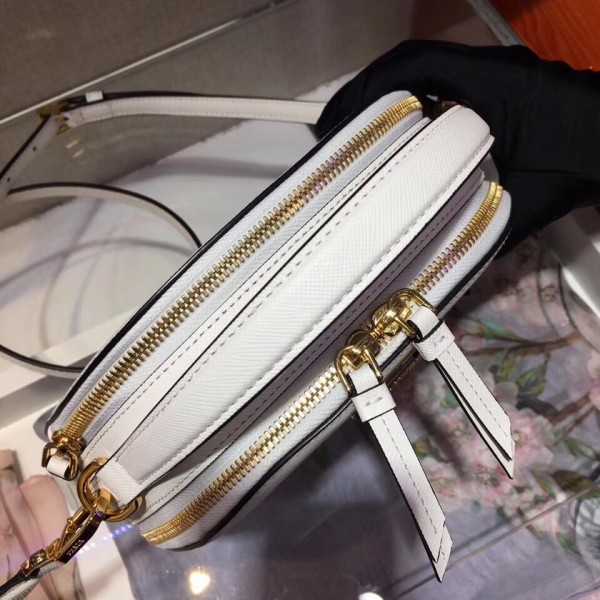 Prada Odette White Saffiano Leather Bag High