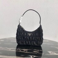 Prada Mini Hobo Bag In Black Nylon and Leather High