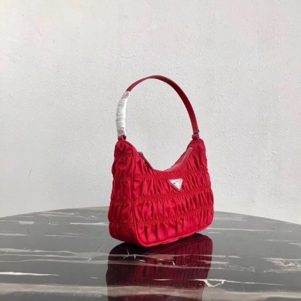 Prada Mini Hobo Bag In Red Nylon and Leather High