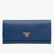 Prada Continental Wallet In Blue Saffiano Leather High