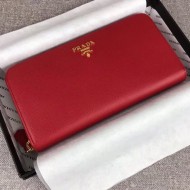 Prada Zipped Wallet In Red Saffiano Leather High