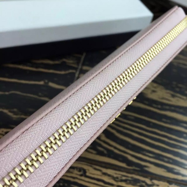 Prada Zipped Wallet In Light Pink Saffiano Leather High