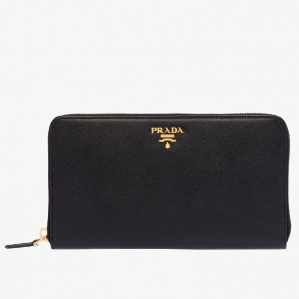 Prada Large Zipped Wallet In Black Saffiano Leather High