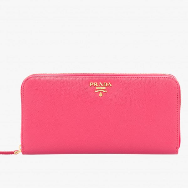 Prada Zipped Wallet In Pink Saffiano Leather High