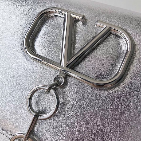 Valentino Vcase Small Chain Bag In Silver Metallic Lambskin High