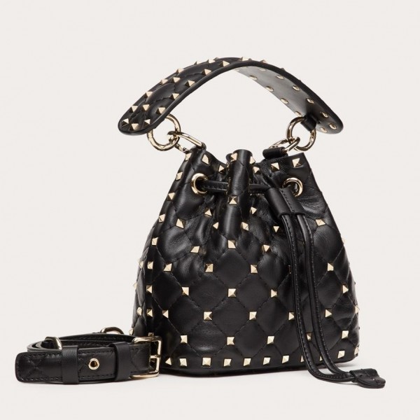 Valentino Mini Spike Bucket Bag Black High