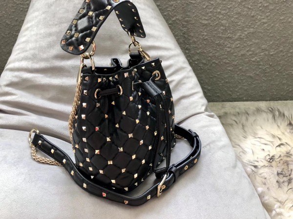 Valentino Mini Spike Bucket Bag Black High