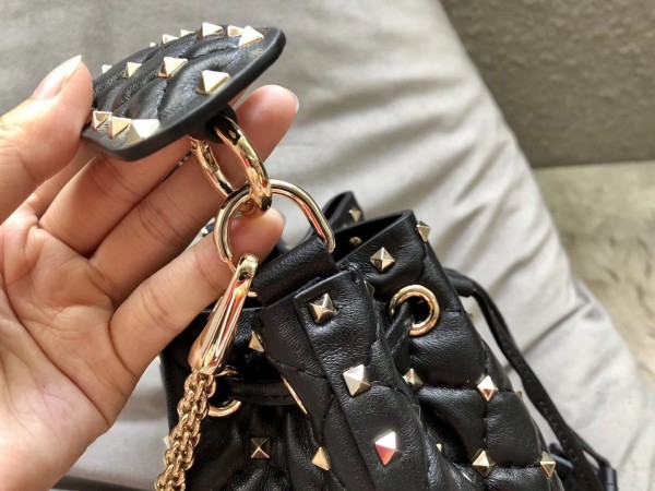 Valentino Mini Spike Bucket Bag Black High