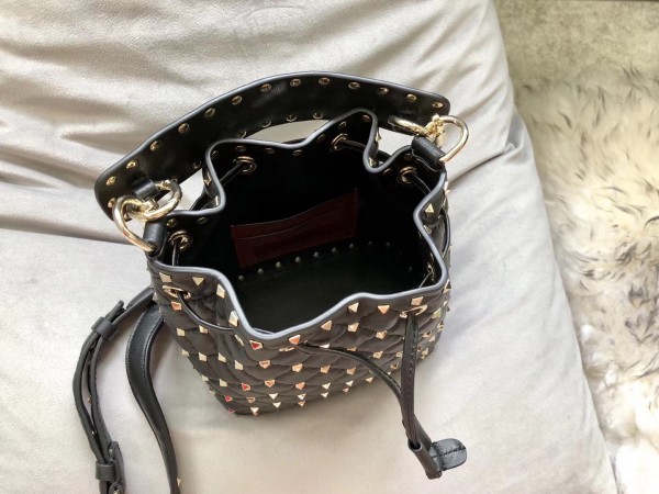 Valentino Mini Spike Bucket Bag Black High