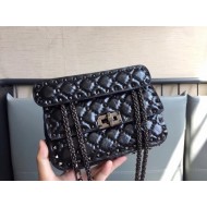 Valentino Spike Small Bag Crinkled Lambskin Black High