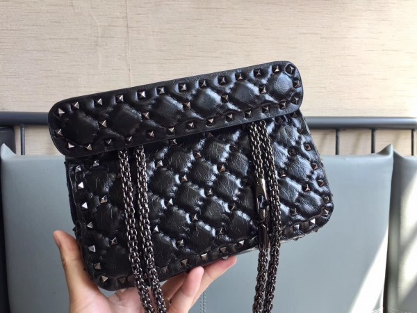 Valentino Spike Small Bag Crinkled Lambskin Black High