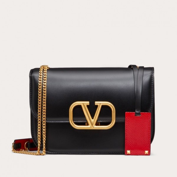 Valentino Small Vlock Shoulder Bag In Black Calfskin High