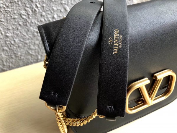 Valentino Small Vlock Shoulder Bag In Black Calfskin High