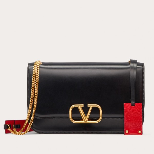 Valentino Medium Vlock Shoulder Bag In Black Calfskin High