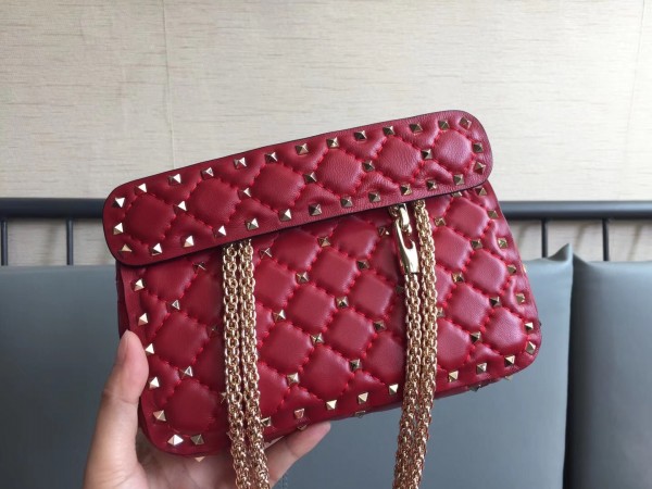 Valentino Spike Small Bag Lambskin Red High