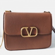 Valentino Vsling Large Shoulder Bag In Brown Grained Calfskin High