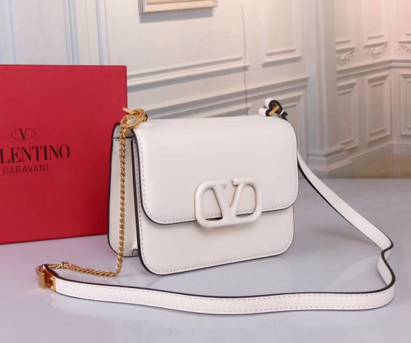 Valentino Small Vsling Shoulder Bag In White Calfskin High