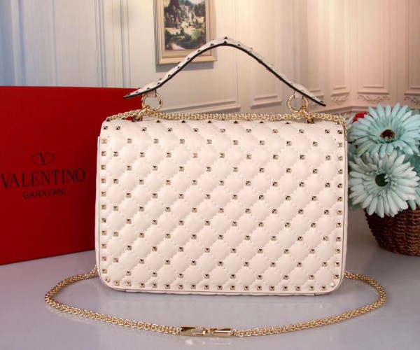 Valentino Large Free Spike Chain Bag White High