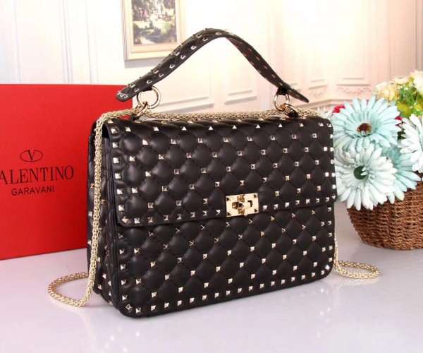 Valentino Large Free Spike Chain Bag Black High