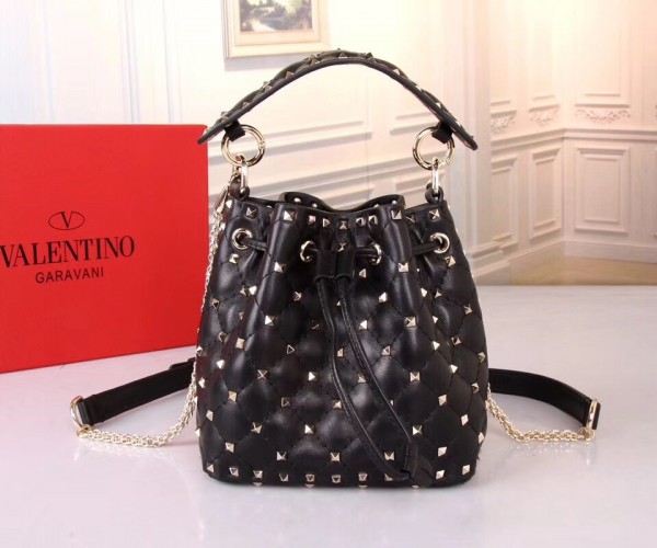 Valentino Small Spike Bucket Bag Noir High