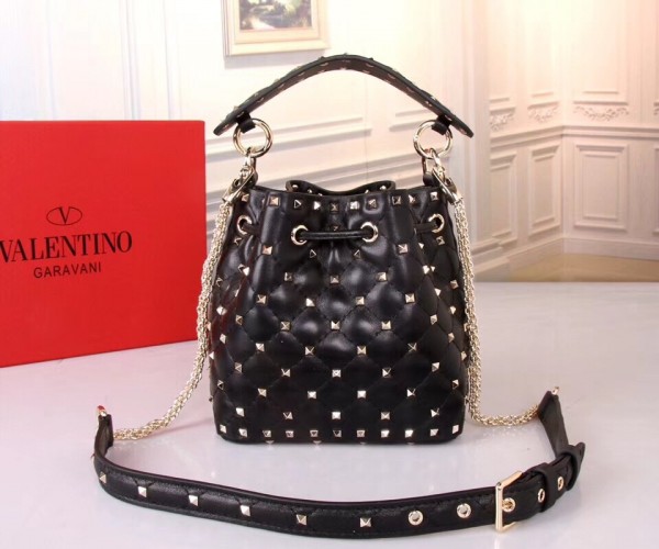 Valentino Small Spike Bucket Bag Noir High