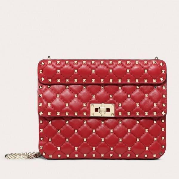 Valentino Spike Medium Bag Lambskin Red High