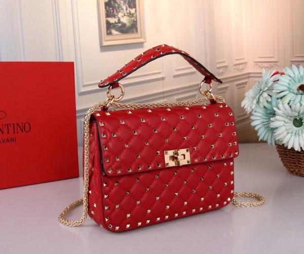 Valentino Spike Medium Bag Lambskin Red High