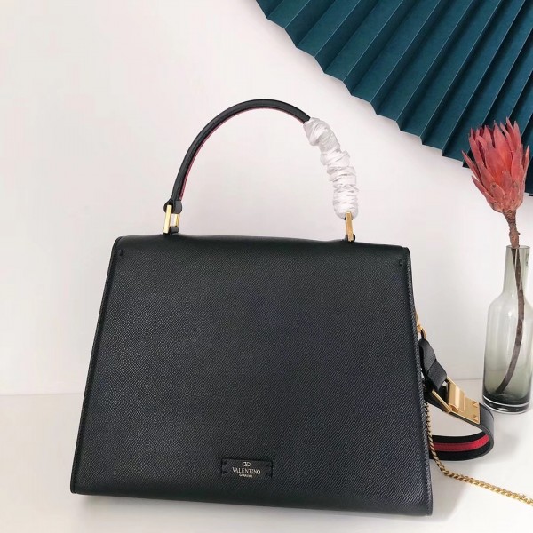 Valentino Vsling Handbag In Black Grainy Calfskin High