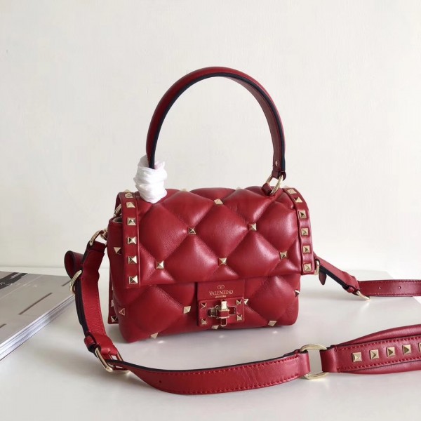 Valentino Candystud Mini Handbag In Red Lambskin High