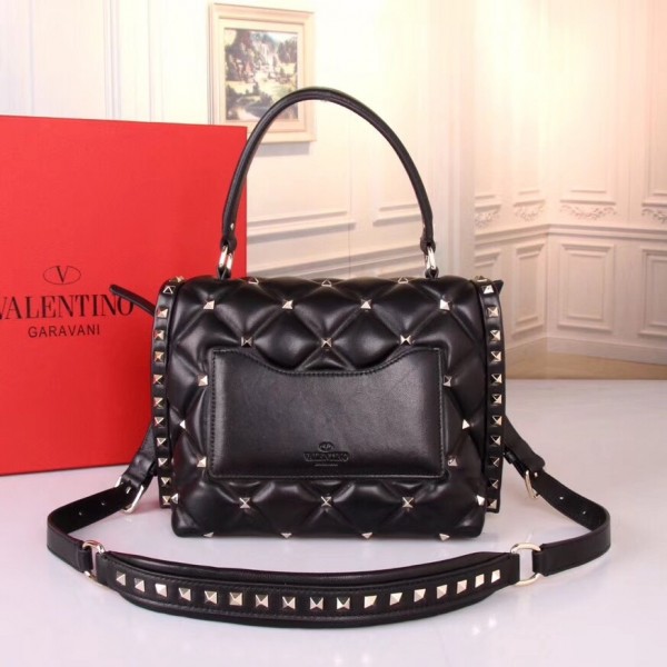 Valentino Garavani Quilted Candystud Top Handle Bag Black High