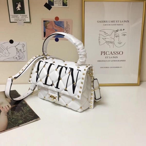 Valentino Garavani Quilted Candystud Bag White VLTN High