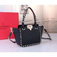 Valentino Mini Tote In Black Grain Calfskin High