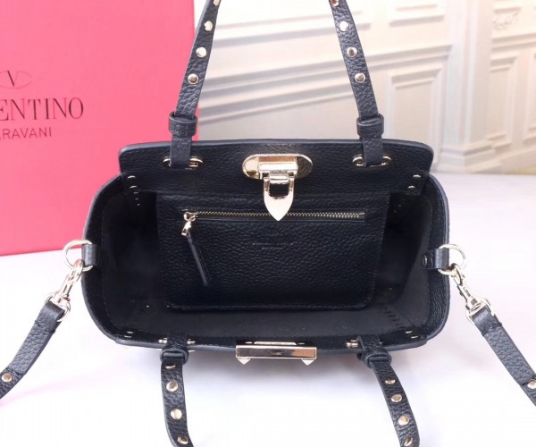 Valentino Mini Tote In Black Grain Calfskin High