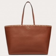 Valentino Large Shopping Bag In Brown Leather High