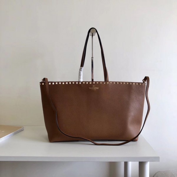 Valentino Large Shopping Bag In Brown Leather High