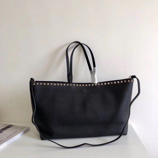 Valentino Large Shopping Bag In Black Leather High