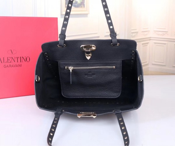 Valentino Small Tote In Black Grain Calfskin High