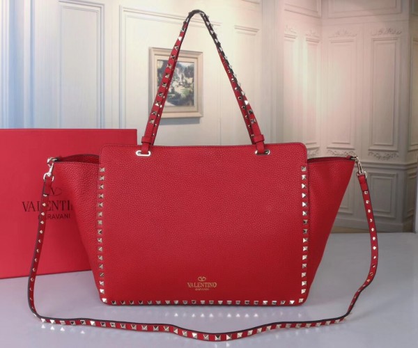 Valentino Medium Tote In Red Grain Calfskin High