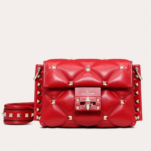 Valentino Mini Candystud Crossbody Bag In Red Lambskin High