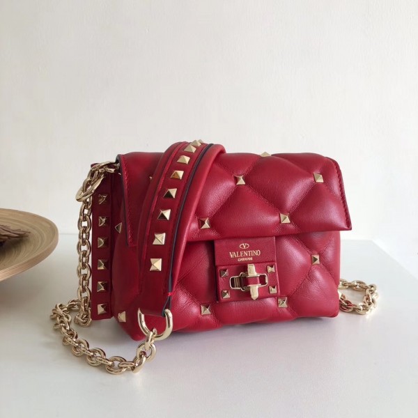 Valentino Mini Candystud Crossbody Bag In Red Lambskin High