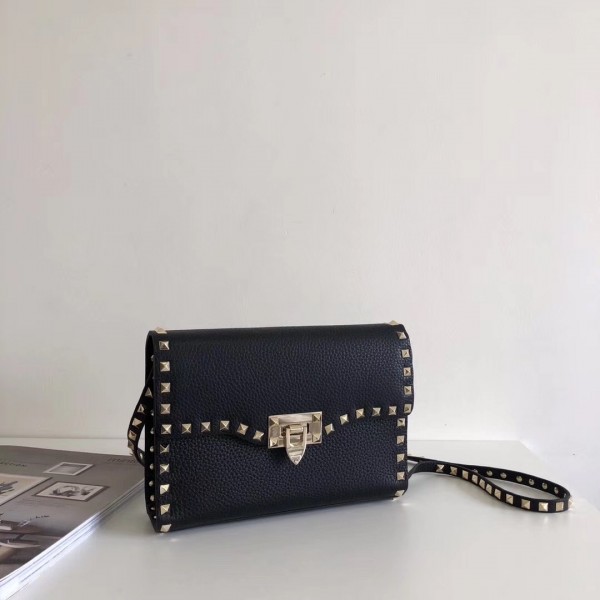 Valentino Small Crossbody Bag In Black Grained Leather High