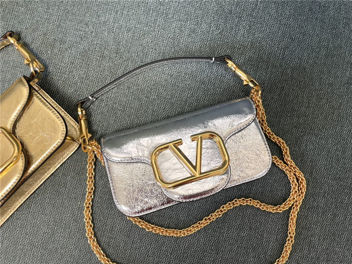 Valentino Garavani MINILOCO Crossbody Bag Calfskin Leather Silver High