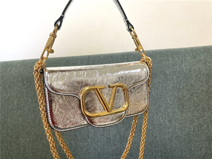 Valentino Garavani MINILOCO Crossbody Bag Calfskin Leather Silver High