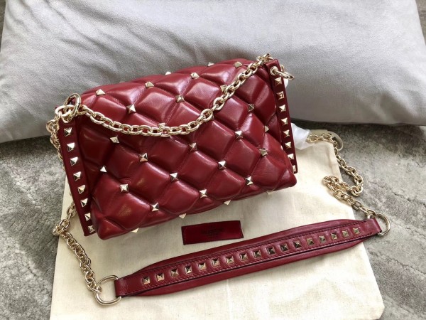 Valentino Small Candystud Crossbody Bag In Red Lambskin High