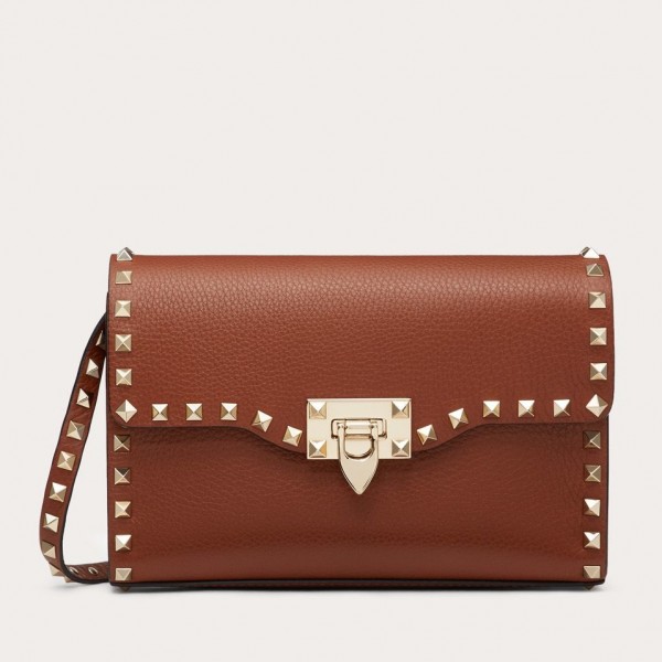 Valentino Small Crossbody Bag In Brown Grained Leather High