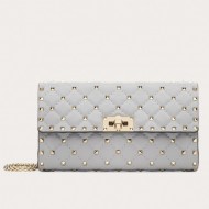 Valentino Spike Chain Clutch Lambskin  In Pastel Gray High