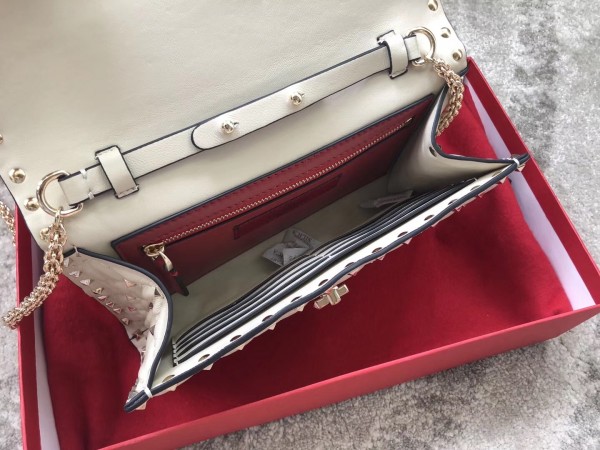 Valentino Spike Chain Clutch Lambskin  In White High