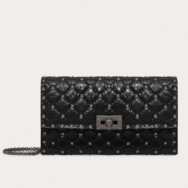 Valentino Spike Chain Clutch Lambskin  In Crinkled High