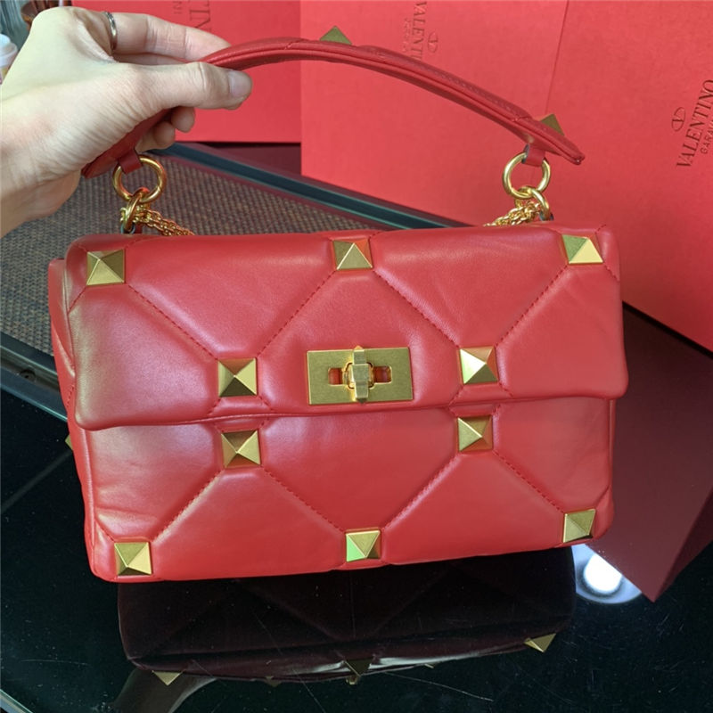 Valentino GARAVANI ROMAN STUD NAPPA CHAIN BAG Red High