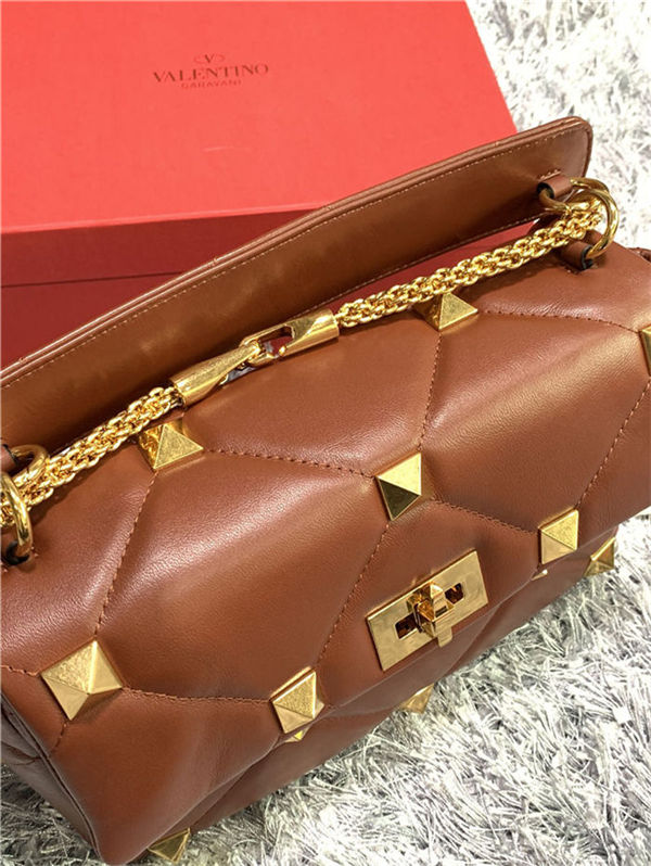 Valentino GARAVANI ROMAN STUD NAPPA CHAIN BAG Tan High